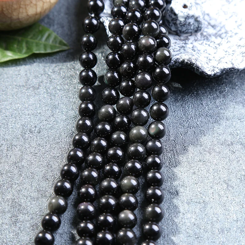 

New Natural Obsidian Beads Loose Stone Beads Jewelry Accessories Round Bead for DIY Bracelet Necklace Making