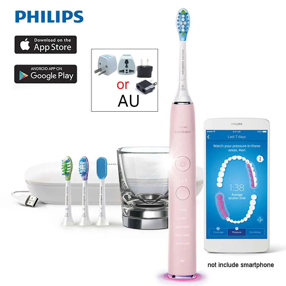 Умная звуковая зубная щетка Philips Sonicare DiamondClean HX9924 с поддержкой приложения с Умной головкой щетки, 5 режимов - Цвет: Pink AU PLUG