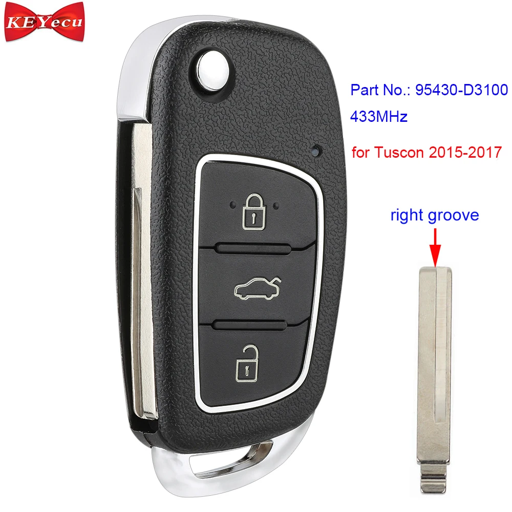 KEYECU для hyundai Tuscon флип пульт дистанционного управления автомобильный брелок 3 кнопки 433 МГц P/N: 95430-D3100