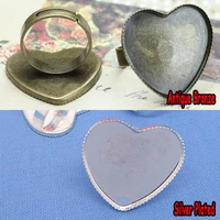 min quantity 100pcs wholesale antique bronzesilver plated ring blank with 25mm teeth edge heart shaped bezel setting tray