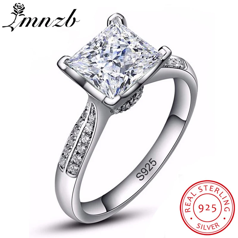 LMNZB, роскошное, 2,5 карат, твердое, 925 пробы, серебро, Halo, обручальное кольцо, принцесса, огранка, CZ камень, модное ювелирное изделие для женщин LR038
