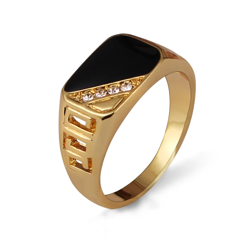 

Ajojewel Size 7-12 Classic Gold-color Rhinestone Men Ring Black Enamel Male Finger Rings Best Selling