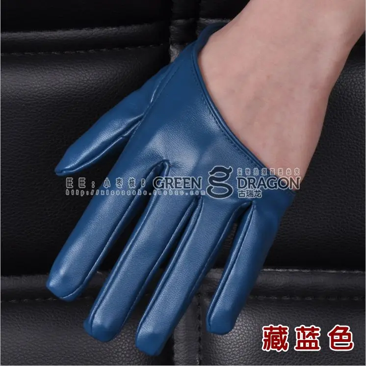 navy blue Женские Перчатки полный с глубоким вырезом и искусственная кожа Искусственная кожа ds Перчатки пикантные половину ладони Перчатки мотоцикл Перчатки - Цвет: navy blue