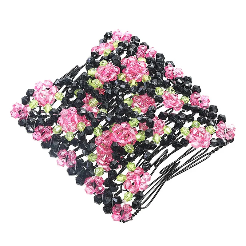 Dark Pink Haimeikang, волшебная расческа для волос, заколка для женщин и девочек, заколка с цветком из бисера, заколка для волос, эластичные двойные расчески, заколки, аксессуары для волос - Цвет: Dark Pink