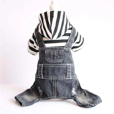 STRIPED Одежда для собак четвероногий Белый Черный Полосатый мода джинсовый комбинезон Удобная Собака Толстовки для кошек с ремешком сзади Pet джинсовая одежда - Цвет: STRIPED