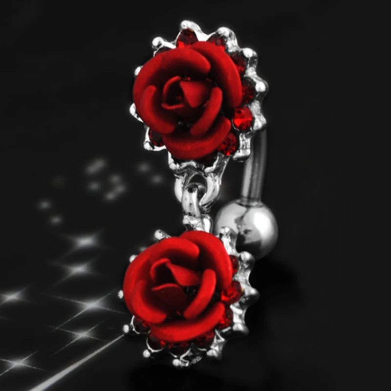 Модный Красная роза цветок пупка кольцо тело из нержавеющей стали ювелирные