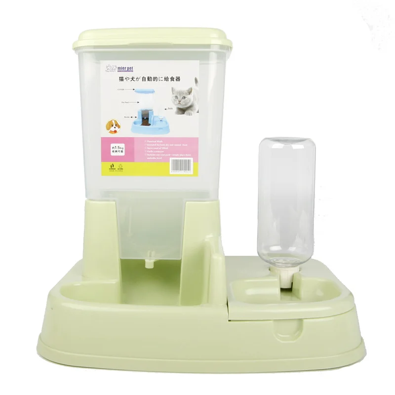 High Capacity Automatic Water Dispenser Feeder Cat Food Bowl Dog Double Bowl Best Selling Pet Supplies - Цвет: Зеленый