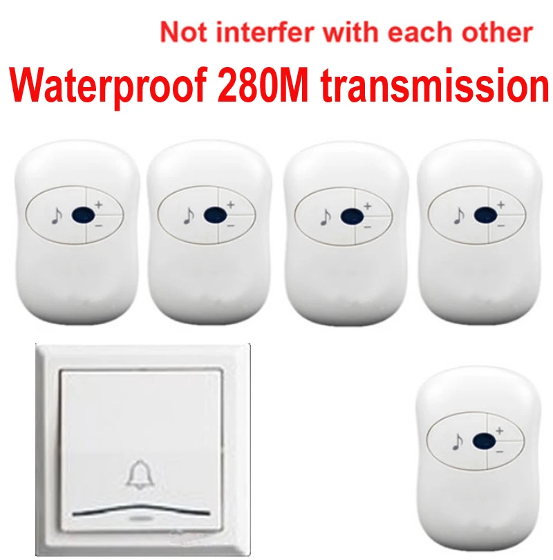 Большой излучатель звонок с переменным током 1 + 5 Приемники дверного звонка