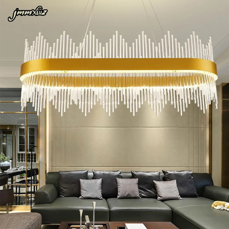 

jmmxiuz LED Pendant Lamp Crystal rods Hanging Lamp for dining room Gold Oval SuspensionLighting Bedside lamp