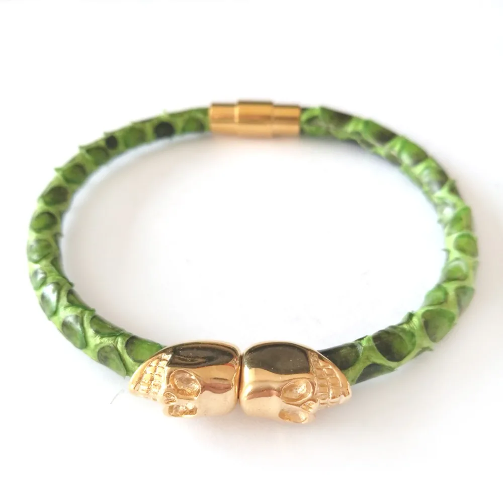 (10 шт.) 5 мм браслет из кожи питона красного золота нержавеющей стали с двойным