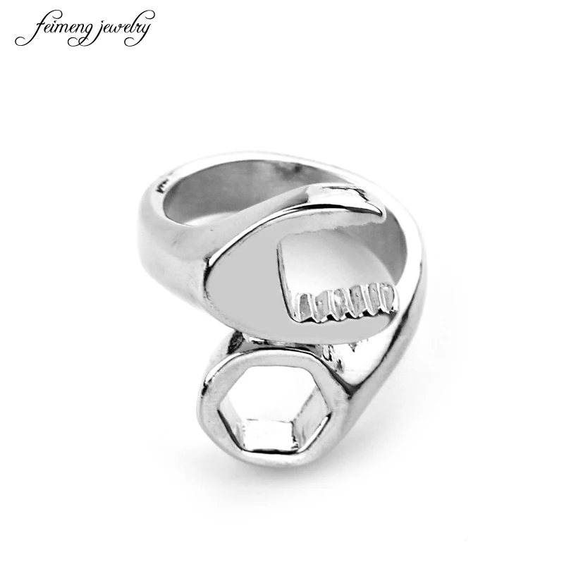 2021 New metal plating Fresco Biker Mechanic Wrench Estilo Punk ring para homens Tamanho 7-12 anel masculino | Украшения и