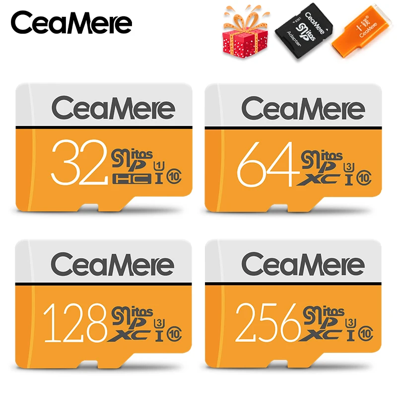CeaMere Micro SD карта 256 ГБ/128 ГБ/64 Гб UHS-3 32 ГБ/16 ГБ/8 Гб класс 10 UHS-1 4 Гб карта памяти флэш-память Microsd Бесплатный считыватель