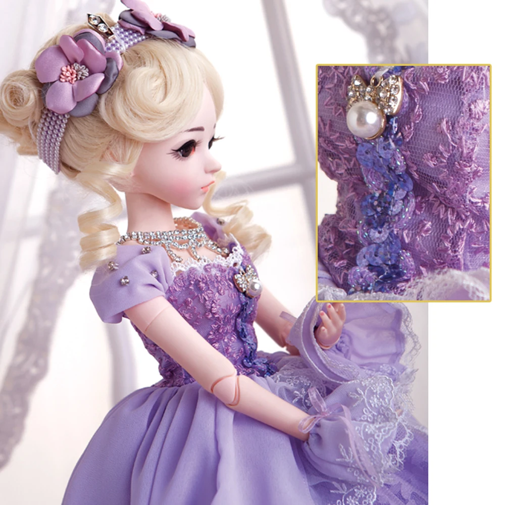 

1/3 BJD Doll Princess Girl Reborn Doll With Maxi Long Party Dress Wig Shoes Makeup 18 Joints Moveable Body Doll Christmas Gift