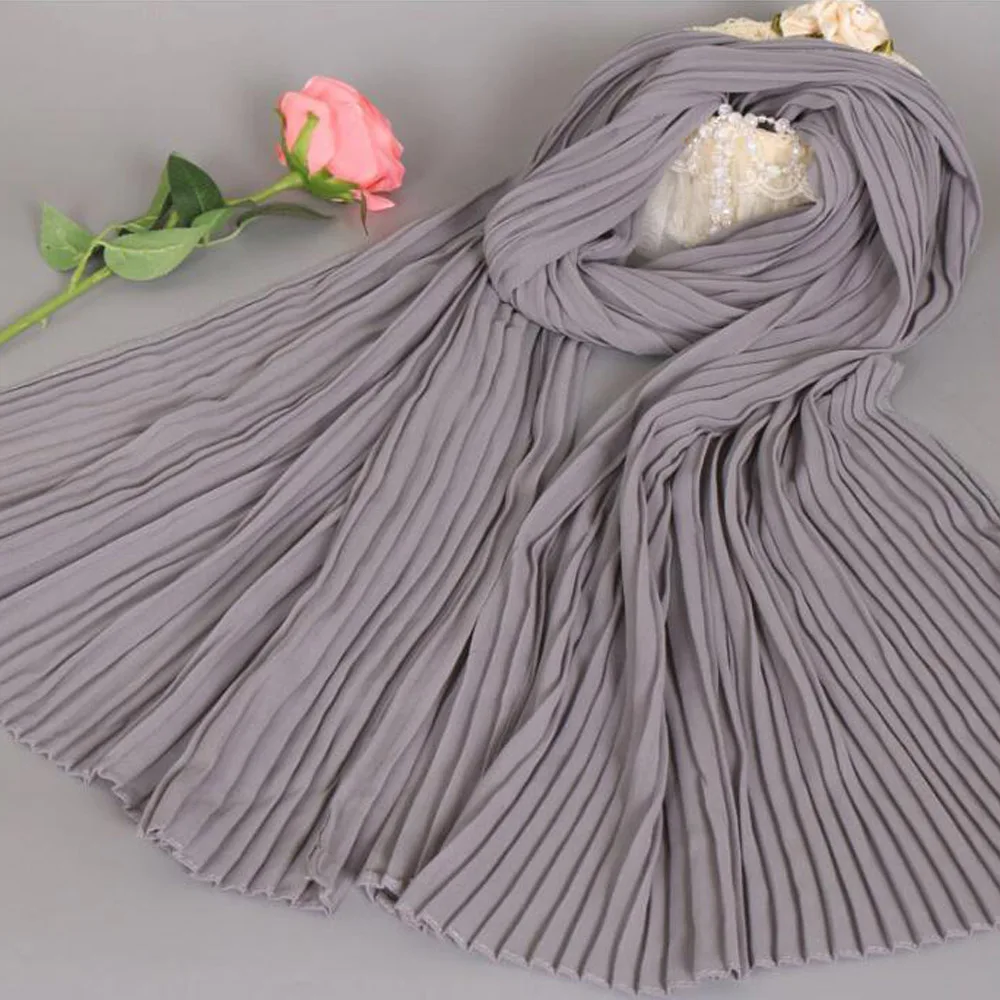 Grey Scarf Дизайнерский женский летний шарф Одноцветный синий платок Пашмина Женская бандана Foualrd хиджабы шаль мусульманские Вечерние шарфы - Цвет: Grey Scarf