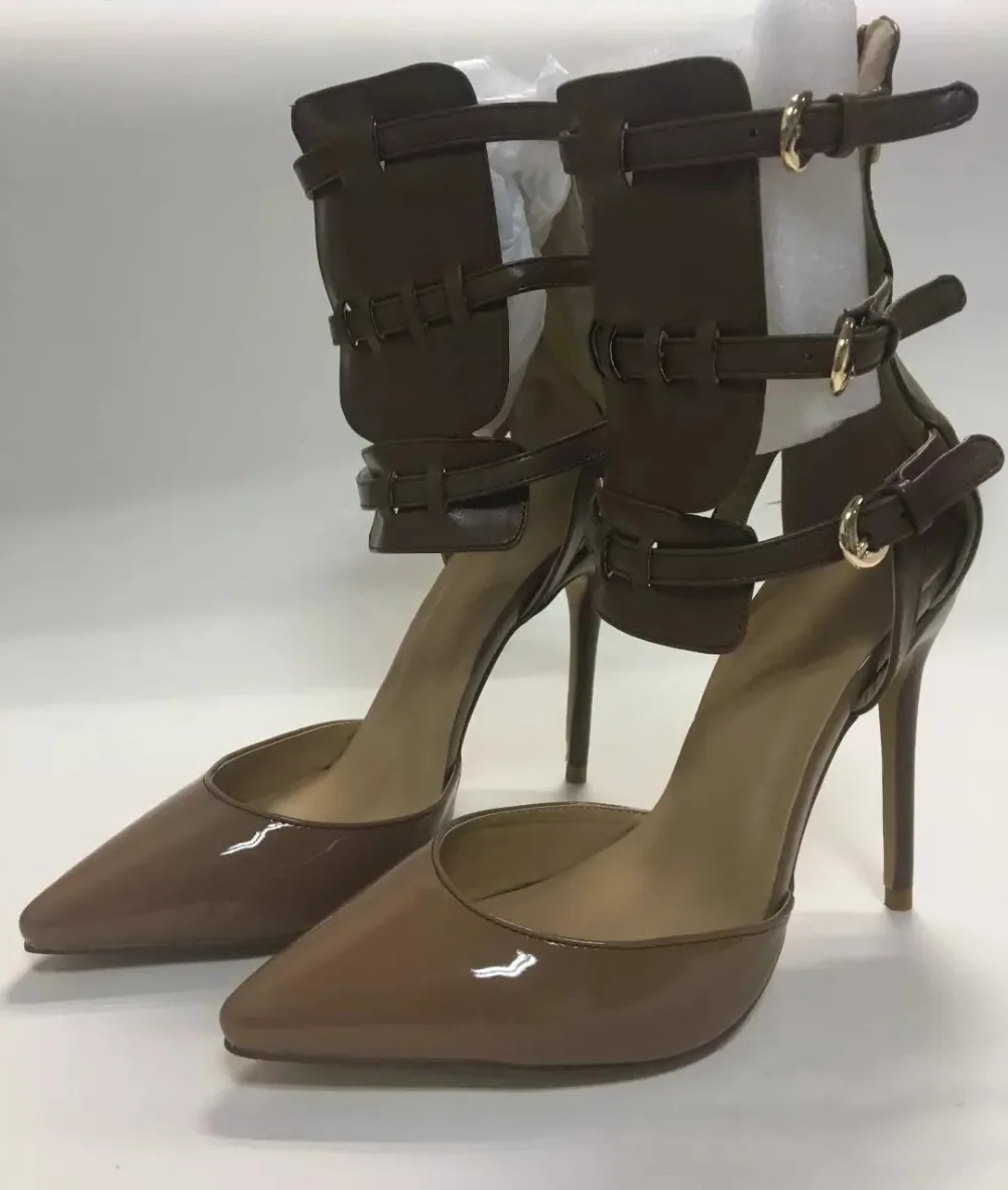 Модные босоножки на высоком каблуке с острым носком кожаная женская обувь