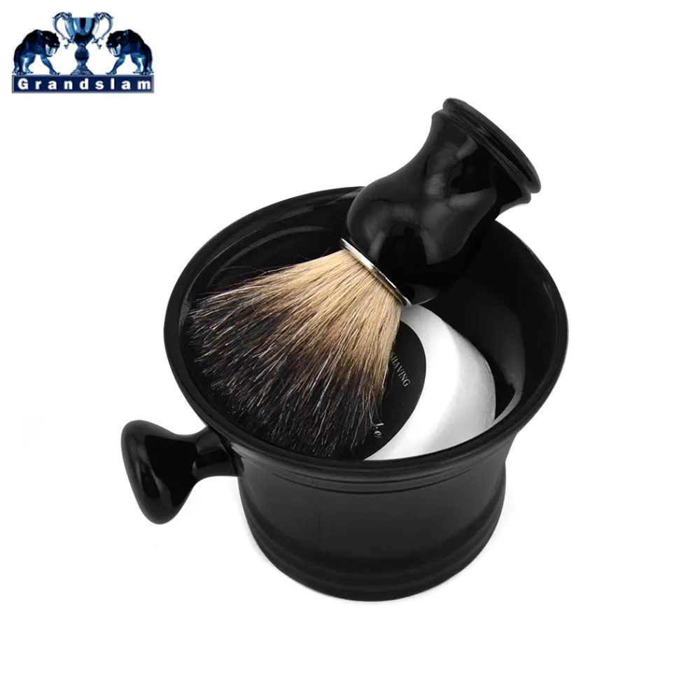Grandslam 3pcs/set Man Ceramics Shaving Bowl Black Mug +Normal Badger Brush Barber + Shave Beard Razor Soap | Красота и здоровье