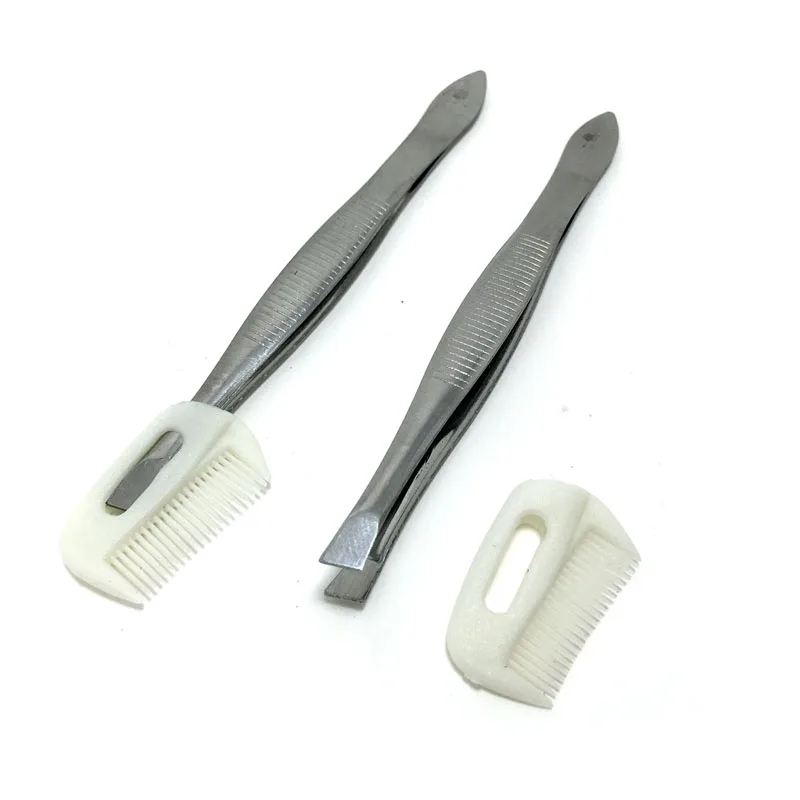 ZHANGDI NEW double-purpose metal bevel tweezers + plastic eyebrow brush Z284005 | Красота и здоровье