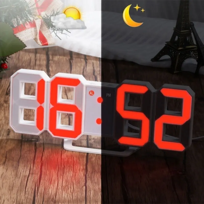 orange Font Black Современный цифровой 3D светодиодный настенный будильник часы повтора с 12/24 часовым дисплеем_ WK - Цвет: orange Font Black