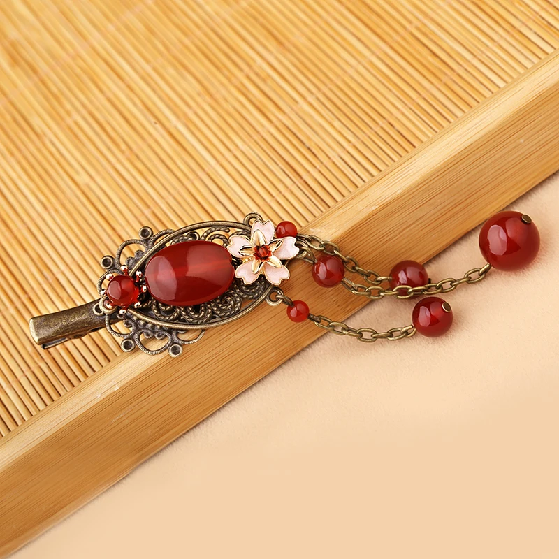Женская заколка для волос ручной работы металлическая с натуральным камнем аксессуары в китайском