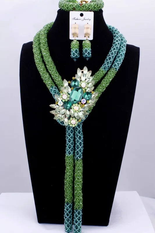 2017 комплект ювелирных украшений с зелеными и синими бусинами в африканском стиле