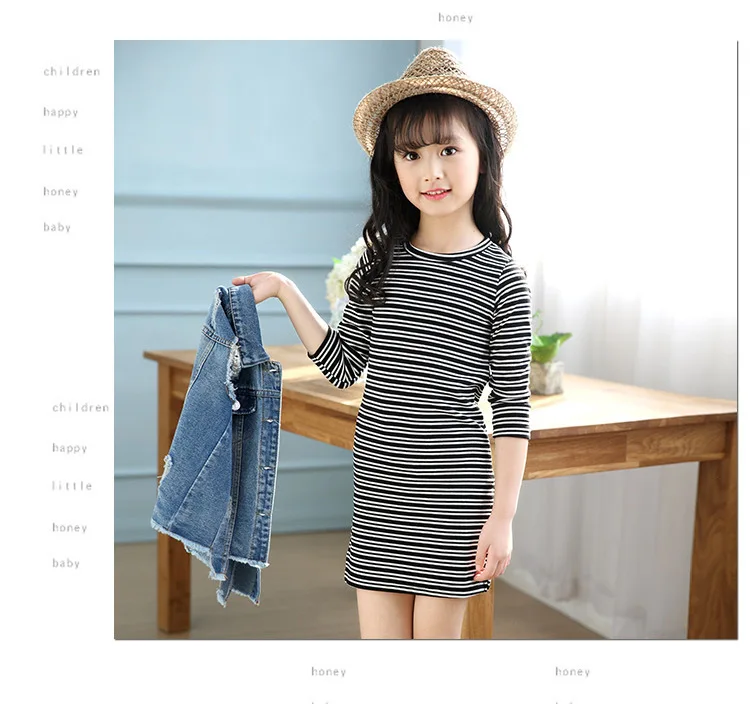 Новинка 2017 одежда для девочек рубашка в полоску с длинным рукавом + джинсовый