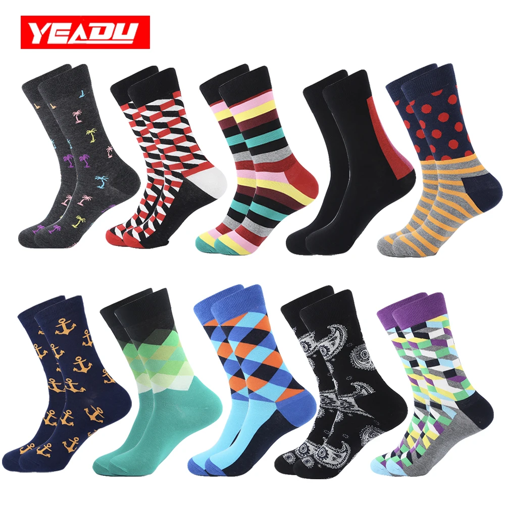 Носки YEADU мужские 10 пар/лот цветные хлопковые смешные в стиле харадзюку классные