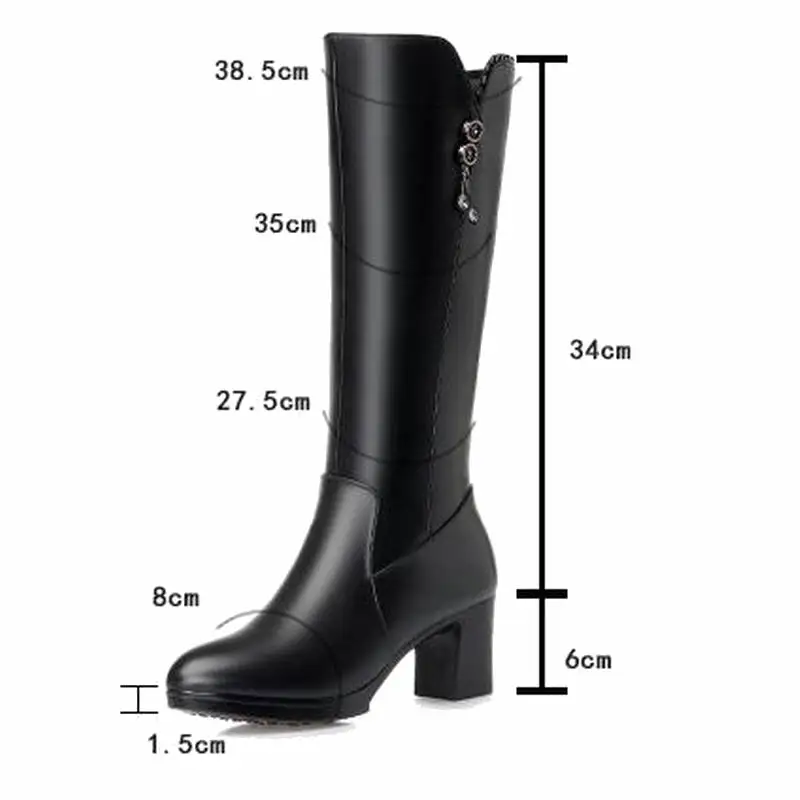 

GKTINOO Thick High Heels Women Winter Shoes Genuine Leather Women Winter Boots With Warm Wool Fur High Quality Knee High Boots