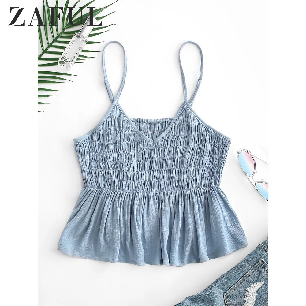 Женская укороченная рубашка на тонких бретелях ZAFUL однотонная уличная одежда