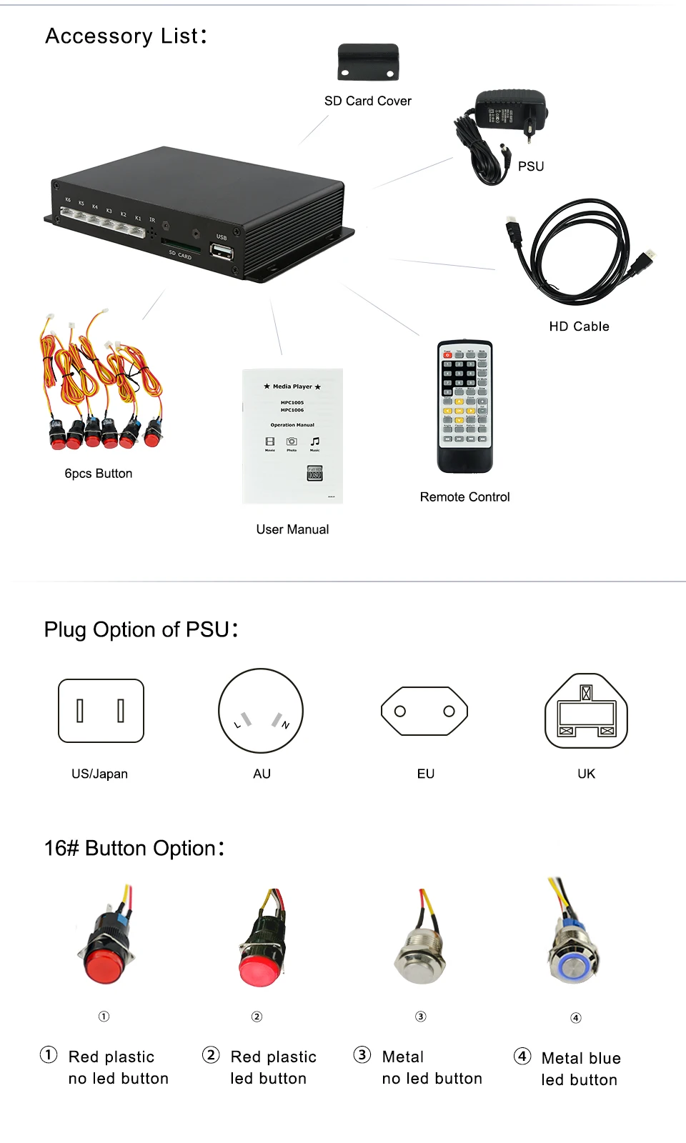 MPC1005-6 RS232 кнопочная коробка Горячий замечательный видео плеер мини 1080P mp4 vlc медиаплеер