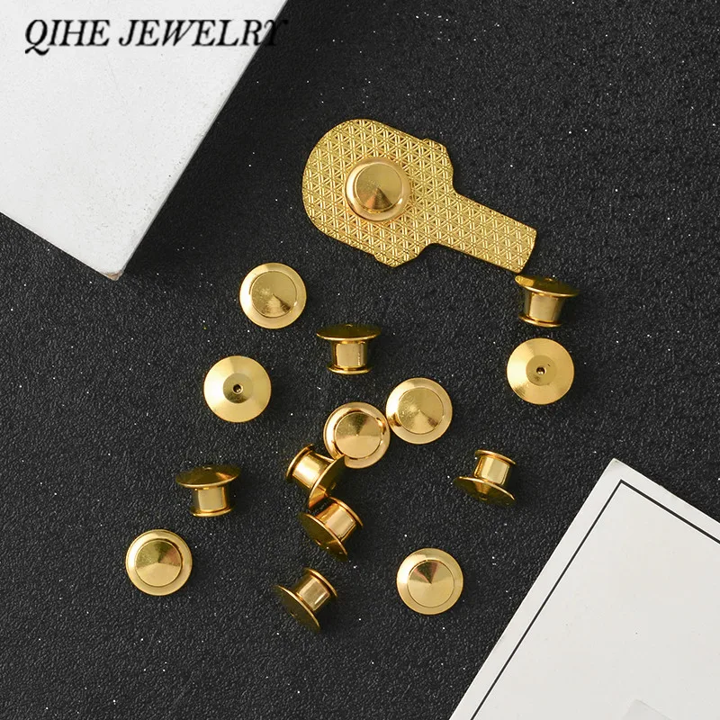 QIHE JEWELRY Locking Pin Backs For Enamel Pins Gold Silver color Pin Keepers Clasp Extra pin clutches Never lose a pin again!