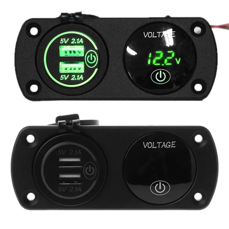 GN DC 12 V-24 V светодиодный цифровой вольтметр+ Dual USB выход Мощность гнездо Панель 2.1A Зарядное устройство с сенсорным переключателем для автомобиля морской лодки Rv - Тип штекера: GN