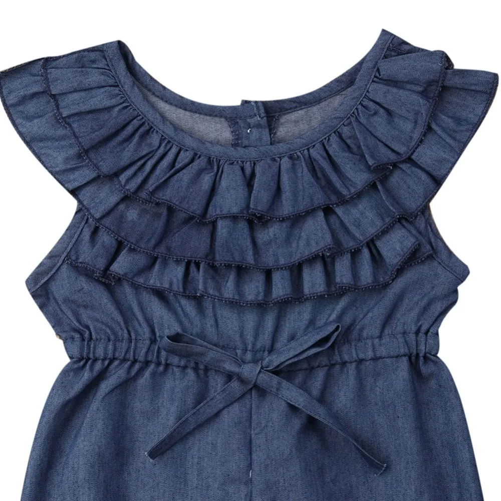 

Baby Bodysuits Summer Newborn Infant Sleeveless Bodysuit For Girls Toddler Denim Jumpsuit One-Piece Bodysuit With Bowknot