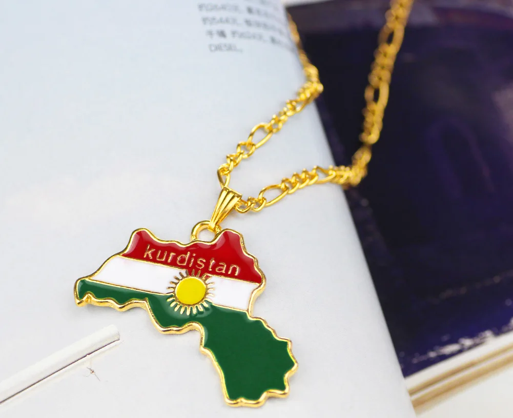 Kurdivan регион карта кулон ожерелье цепочка 45 см/60 см золотой Национальный флаг