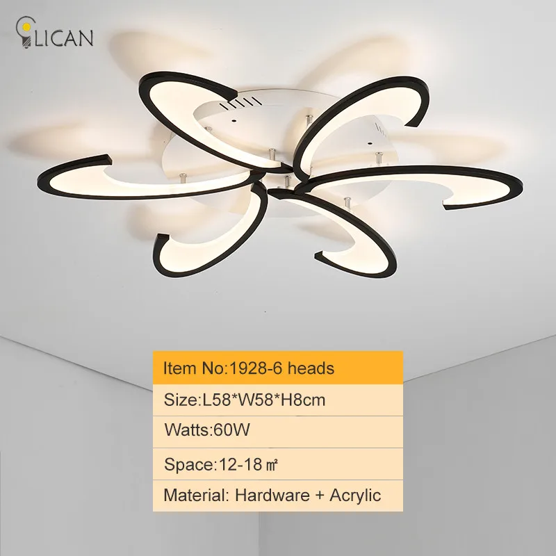 6 heads Black body LICAN Modern LED Ceiling Lights for Living room Bedroom luminaire plafonnier Lampara de techo Modern Ceiling lamp Fixtures - Цвет корпуса: 6 heads Black body