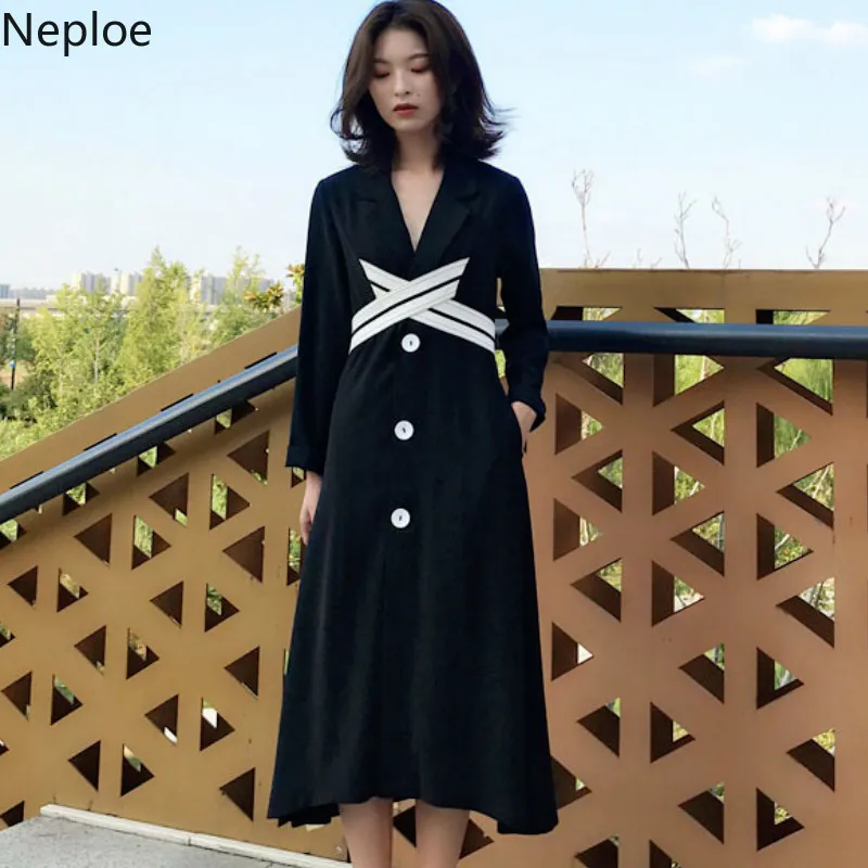 Nepole цвет лоскутное с длинным рукавом Хепберн Стиль черное платье 2019 весна лето