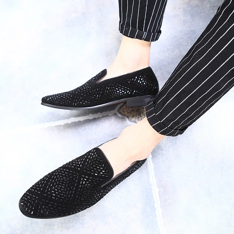 mens studded shoes black footwear rhinestone wedding luxury party shoes male cool designer loafers shoes for men