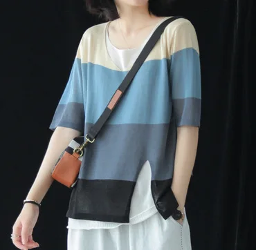 Summer 2019 Korean Fashion Women Tops Half Sleeve Ice Silk Blouse Clothes WorkWear Office Fake Two-Piece Shirt |