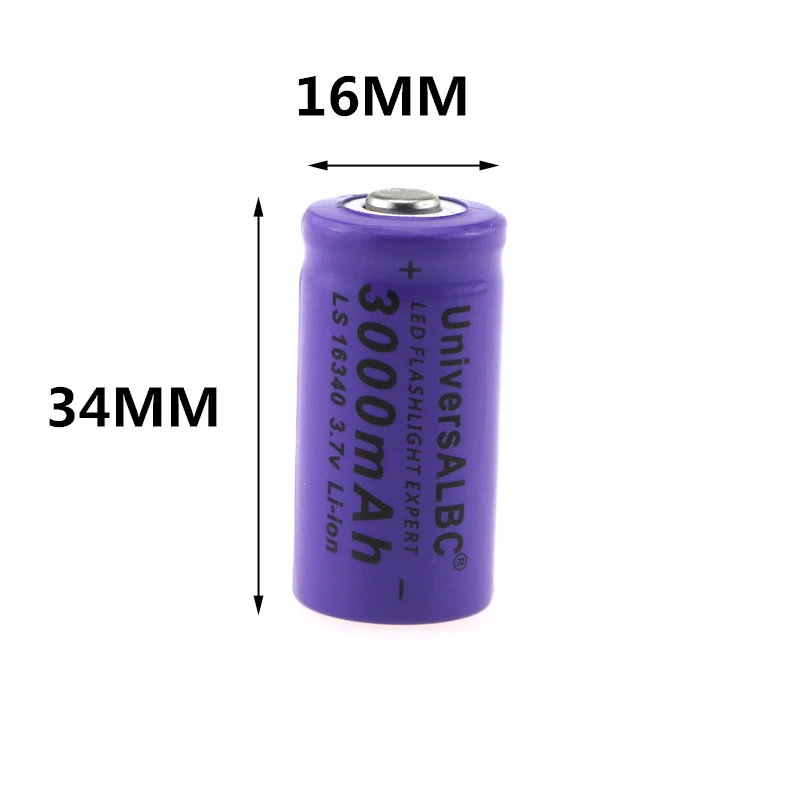 Перезаряжаемый 16340 аккумулятор 3,7 V 3000mAh 16340 батареи светодиодный фонарик 16340 батарея фиолетовый