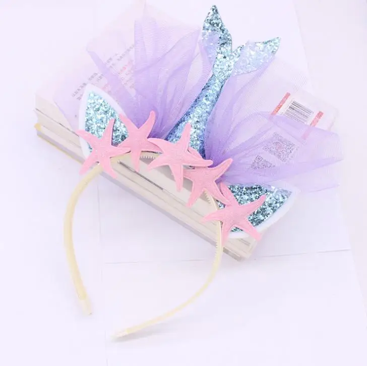 1 шт. милые красочные повязка на голову для Русалочки с блестками и в виде морской