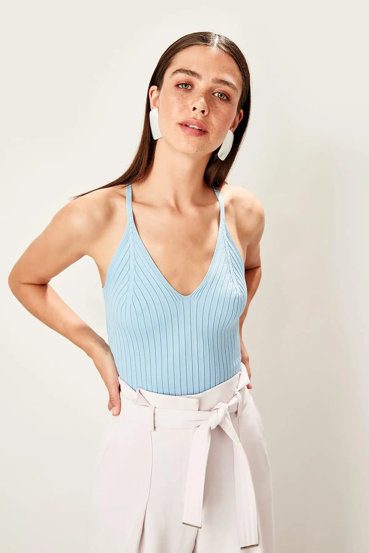 Trendyol Mavi askыli трикотажная блузка TWOSS19DU0259|Блузки| |