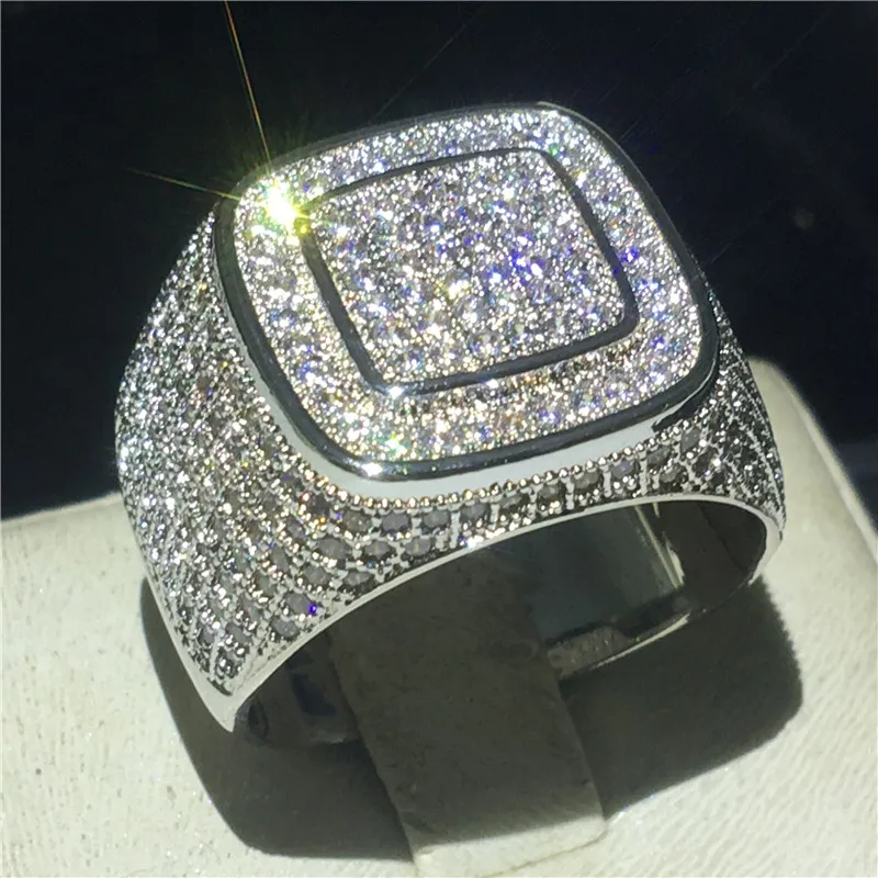 

Роскошное большое мужское кольцо Vecalon, серебряное кольцо с инкрустацией AAAAA Cz вечерние ские кольца для вечеринки, рок, хип-хоп, ювелирные изд...