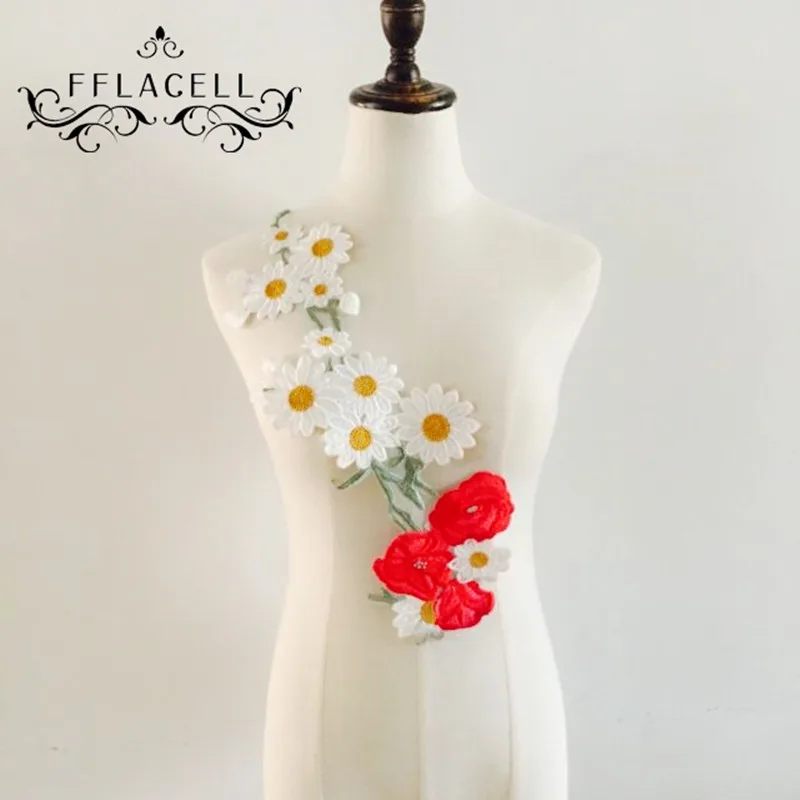 1 шт. белые и красные патчи с ромашками для одежды аппликация вышивка цветочные