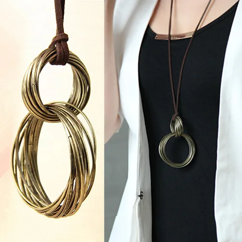 Женское винтажное ожерелье ручной работы длинное из кожаной веревки в богемном