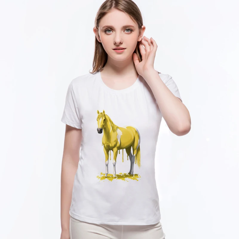 Сезон лето Фирменные дизайнерские печати лошадь для женщин футболки с коротким