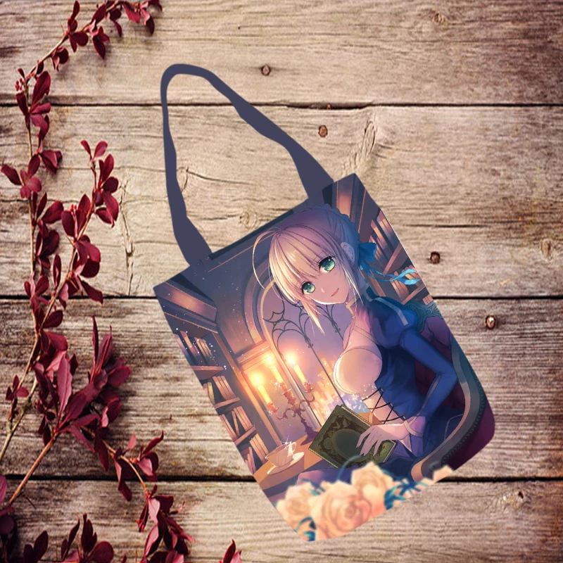 

IVYYE Fate Saber Fashion Anime Foldable Handbag Canvas Shopping Bag Casual Shoulder Bags Customized Tote Lady Girls New