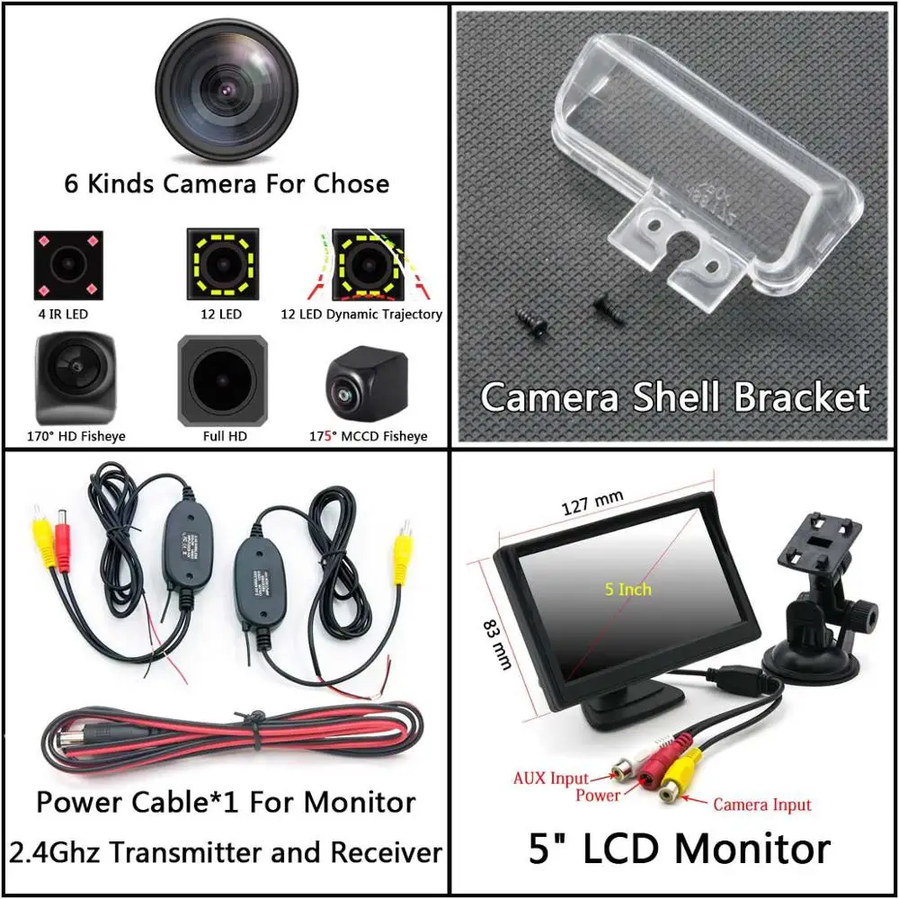 Cam Wireless 5 LCD 175 градусов MCCD рыбий глаз 12LED HD камера заднего вида для Toyota Camry Verso EZ 2012 Yaris Corolla Vios peugeot 206 207 307 407 - Название цвета: Cam Wireless 5 LCD