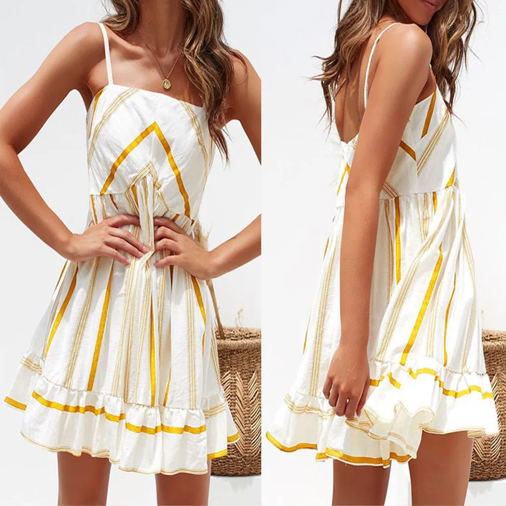 2019 новые женские праздничные летние полосатые без рукавов для пляжной вечеринки