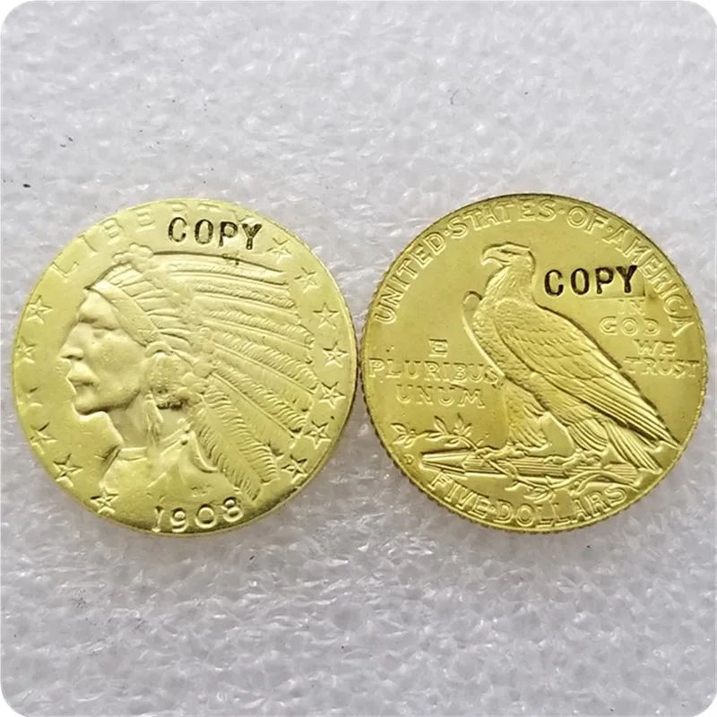 США 1908 P D S $5 индийская голова четверть Орел золотая монета КОПИЯ