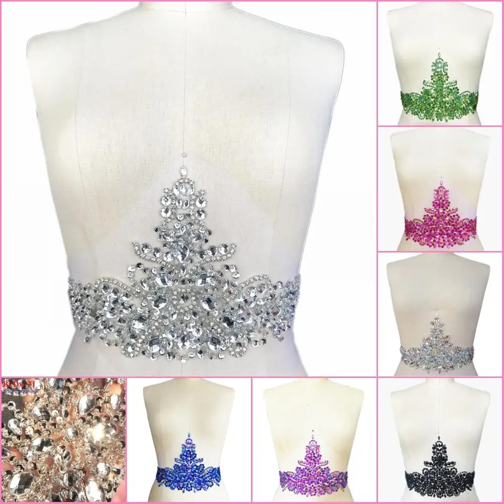 BLING Silver 18x38 см Высокая талия патчи пришивные стразы аппликация с камнями блесток Бисер для свадебного платья аксессуары винного бала