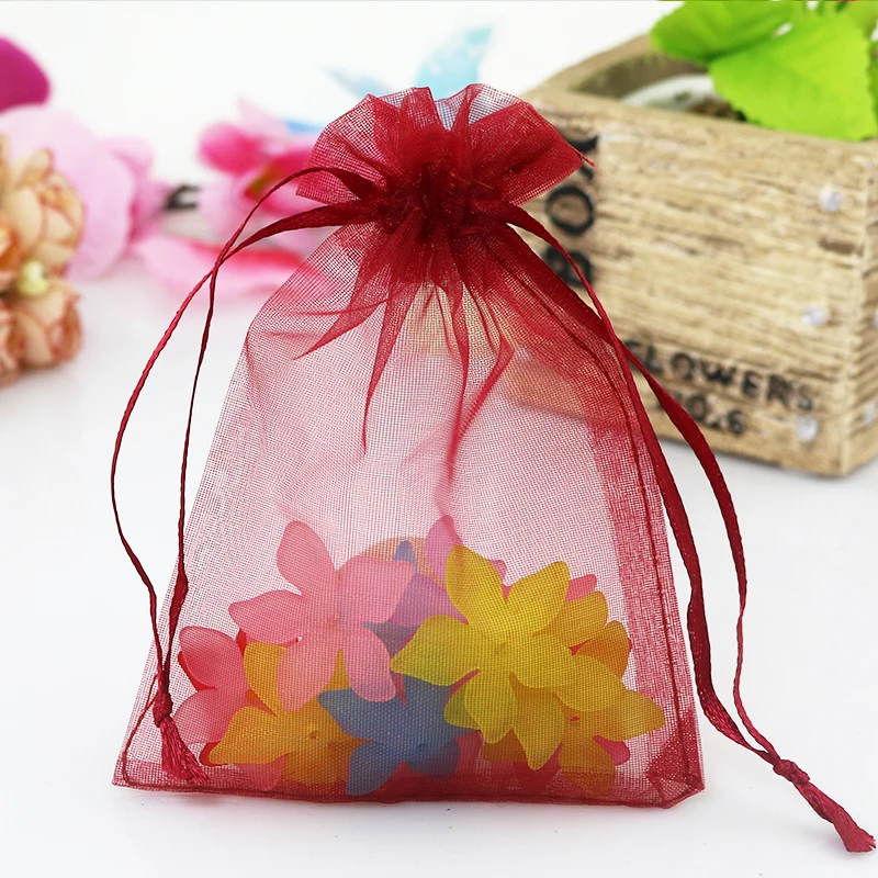 

Wholesale 200pcs/lot 9x12cm Dark Red Organza Bags Small Wedding Favor Candy Jewelry Packaging Bags Cute Organza Pouches Gift Bag